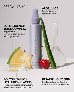 Fenty Skin product with aloe vera, cherry, and star fruit on a white background